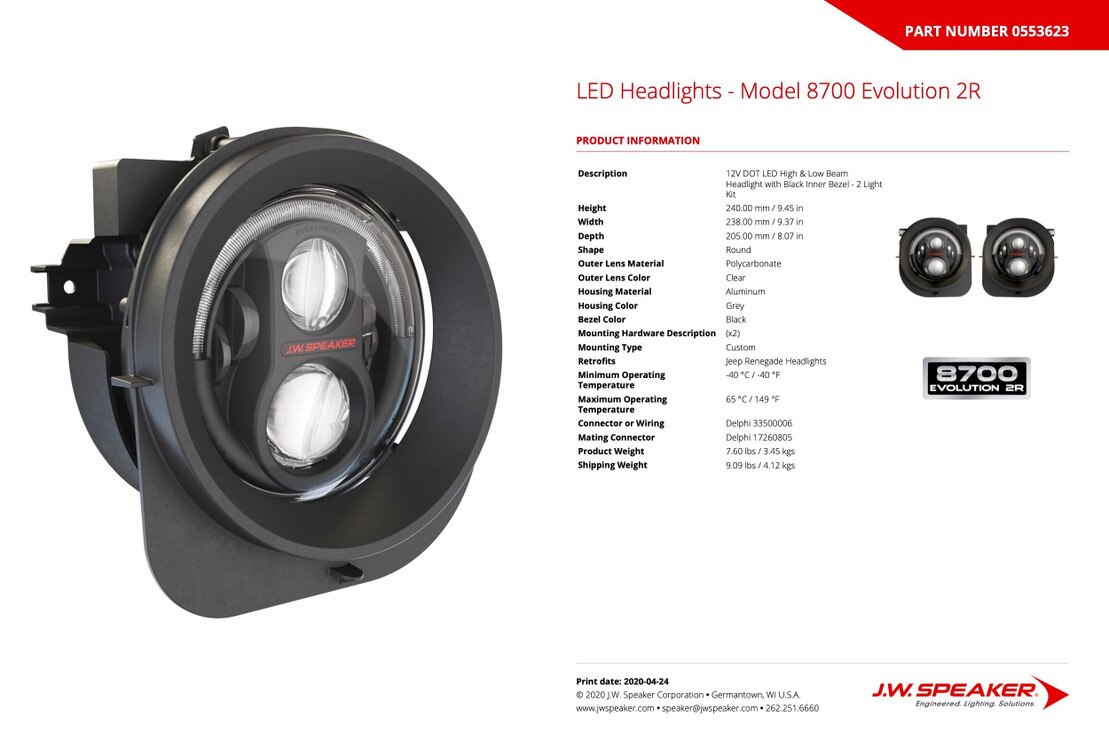 JW Speaker Model 8700 Evo2R 7" LED Lights w Dual Burn HR SWGPCK14